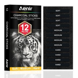 Aenir Compressed Charcoal Sticks Set of 12 – Soft, Medium, Hard Charcoal for Drawing, Sketching & Shading – Art Supplies for Artists, Beginners & Adults