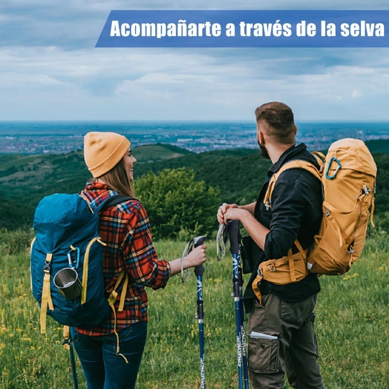 2 Bastón Trekking Plegable Ligero Senderismo Caminar Escalar Azul