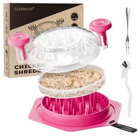 Cleangor Chicken Shredder Tool Twist Large, BPA Free Meat Shredder with Ergonomic Handle, Non-Slip Food Shredder Tool for Pork, Beef, Set of Chicken Breast Shredder with Brush & Fork (1, Pink)