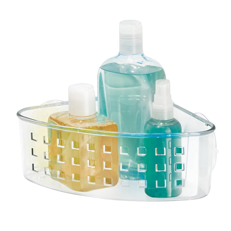 iDesign Plastic Suction Cup Corner Shower Basket for Bathroom Storage