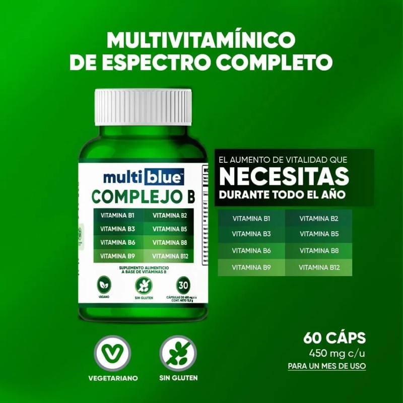 Complejo Biotina Ácido Fólico Hombres Mujeres Vitaminas B12 Cápsulas Multiblue