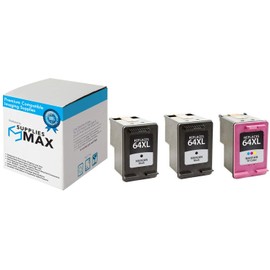SuppliesMAX Remanufactured Replacement for HP Envy Photo 6220/6230/6255/7120/7130/7155/7800/7820/7830/7855/7864 High Yield Inkjet Combo Pack (2-Black/1-Color) (NO. 64XL) (3YP22AN_1PK/N9J91AN_1PKMP)