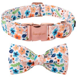 Unique Style Paws Cotton Dog Collar with Bow Floral Plaid Colorful Dog Collar with Bow Tie for Small Medium Large Dogs Pets Gifts