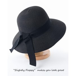 FURTALK Women's Sun Hat UV Protection Beach Hat Foldable Summer Hat UPF 50+ Straw Hat with Wide Brim, black