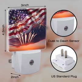 sndheke America Flag with Fireworks Night Light Plug into Wall,Retro The USA Flag Patriotic Dusk to Dawn Night Light,0.5w Energy Saving Sleep Friendly Nightlights for Kids Boys Girls Home