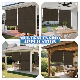 ECOOPTS Roller Shades 8'W x 7.5'L Patio Sun Shade Outdoor Roller Blinds Roll Up Blinds for Patio Porch Backyard Gazebo Deck Balcony (Brown)