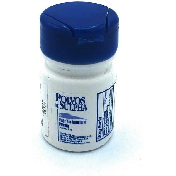 Polvos de Sulpha Menper, First Aid Antibiotic Powder 7.5 mg, Easy to Apply, Avoid Infections, 0.26 Oz, Box
