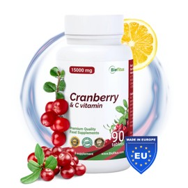 Cranberry Kapseln mit Vitamin C - 50:1 Hochdosiert Extrakt entspricht 15.000mg Cranberries pro Tagesdosis & 90mg Vit C - Kapseln für die Funktion der Harnwege und die Nierenfunktion - Biofitus