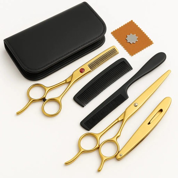 Tijeras Doradas De Barberia Y Kit 8 Pzas Cortar Cabello
