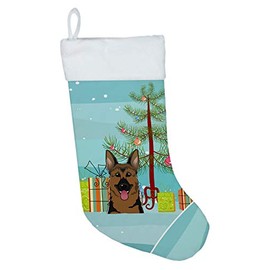 Caroline's Treasures BB1583CS Christmas Tree and German Shepherd Christmas Stocking Fireplace Hanging Stockings Christmas Season Party Decor Family Holiday Decorations
