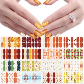 JERCLITY 16 Sheets Maple Leaf Fall Nail Polish Strips Autumn Nail Wraps with Nail File Self-Adhesive Thanksgiving Day Nail Stickers Full Nail Wraps for Women Nail Art