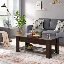 Topeakmart Lift Top Coffee Table with Hidden Storage Compartment for Living Room Espresso, 47.5in L