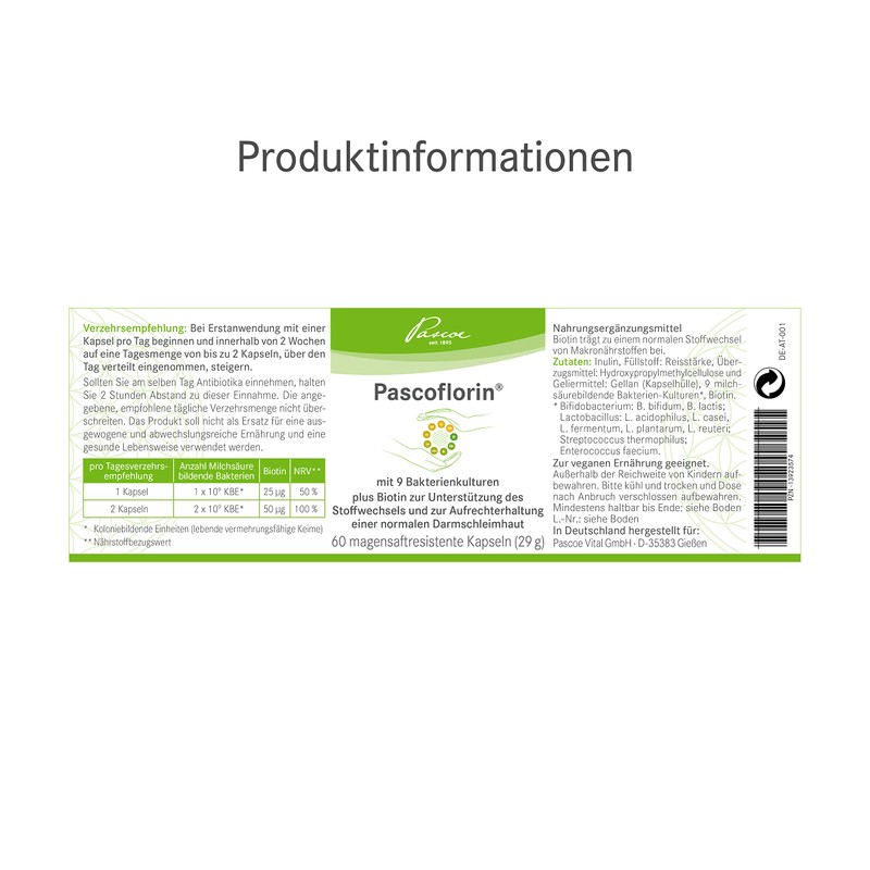Pascoe Pascoflorin: 9 Probiotic Lactic Acid Bacteria Cultures for the