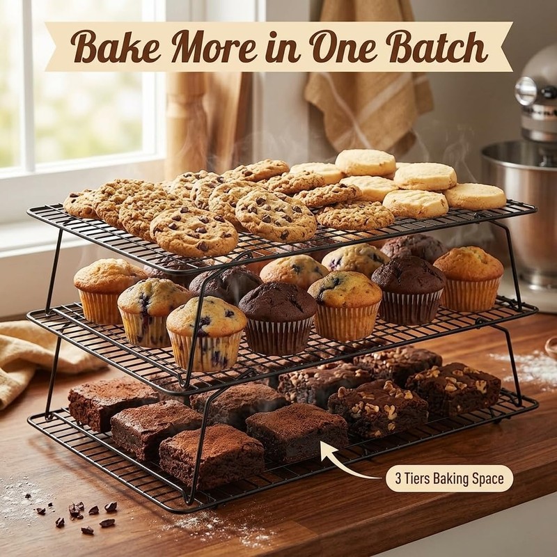 Cooling Racks for Baking, 3-Tier Stackable Stainless Steel Wire Cooling