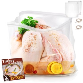 2 Pack 22"×26" Turkey Brine Bags, Extra Large brine bag forTurkey Holds up 40lb, Thickened Brining Bag with 2 removable zipper assist clips and Cotton Strings