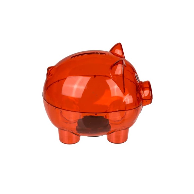 Small Red Clear Plastic Piggy Bank 10cm x 8cm x