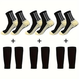 Soccer Grip Socks,Shin Guard Sleeves Set for Football Basketball for Men and Women One Size:_3Set-White