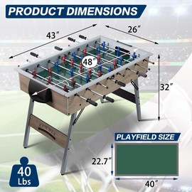 ALINUX Foosball Table Set with Manual Scorer, Soccer Game Table Competition Sized Football Arcade with 2 Balls, Goal Box & Ergonomic Handles, Soccer with Foosball Table Set for Game Rooms