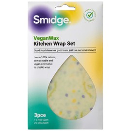 Smidge Vegan Wax Wraps Kitchen Set of 3 Reusable & Compostable 100% Organic and Washable Food Storage Eco-Friendly, Patterned