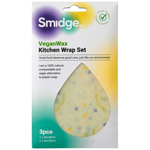 Smidge Vegan Wax Wraps Kitchen Set of 3 Reusable &