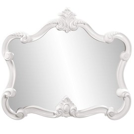 Howard Elliott Veruca Rectangular Ornate Wall Mirror, Vanity, Glossy White Lacquer, 28 x 32 Inch