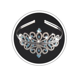 Yheahin Glitter Silver Crystal Princess Tiara Elegant Rhinestone Pearl Crown Wedding Prom Birthday Party Headdress Costume Hair Accessories for Girls (Blue-crystal)