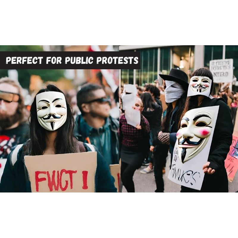 FNA FASHIONS® Guy Fawkes Mask -V for Vendetta， Anonymous Hacker