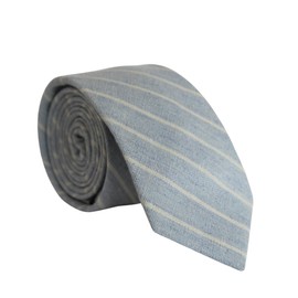 THOM Light Blue Striped Tie - Modern Dusty Blue Tie - Light Blue Ties for Weddings, Business, or Formal Wear - Skinny Ties For Men Handmade With 100% Linen (Blue Stripe)