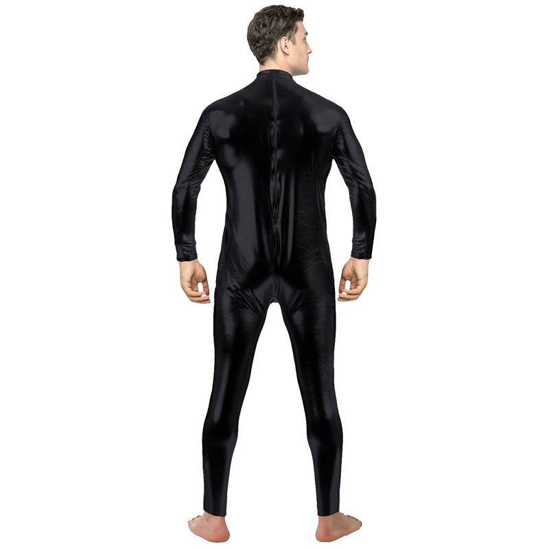 Aniler Unisex Shiny Metallic Unitard Zipper Tight-fitting Stretchy Costume Bodysuit