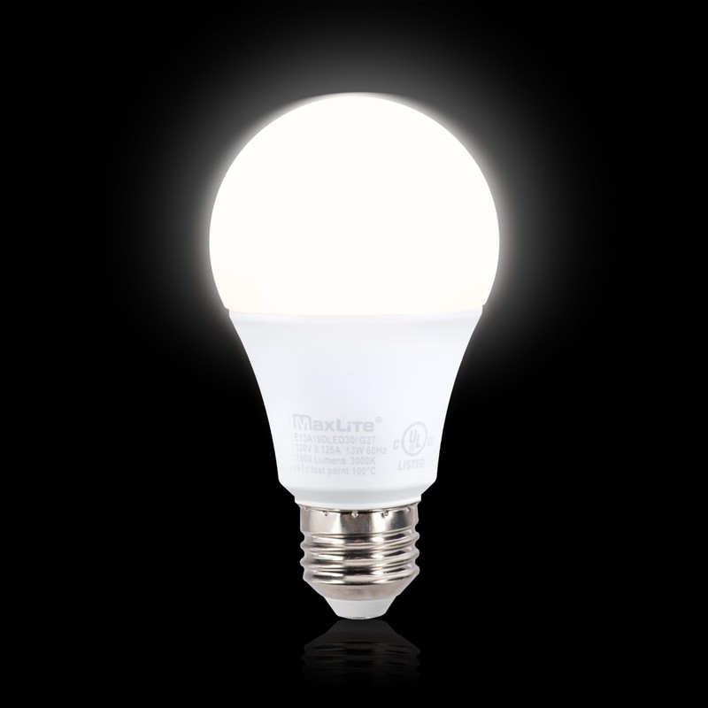 Maxlite E13A19DLED30/G2T LED Light Bulb, 13W A19 Omnidirectional E26 Bulb,