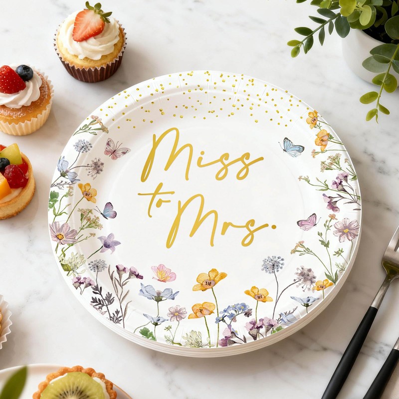 50PCS Miss to Mrs Plates 7" Wildflower Bridal Shower Disposable