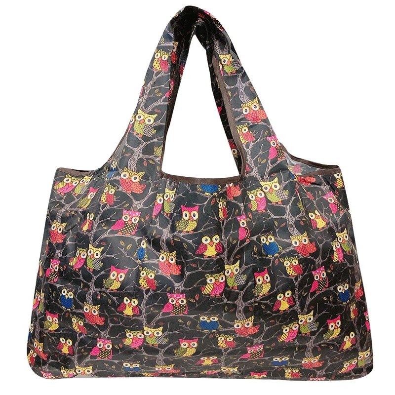 allydrew Large Foldable Tote Nylon Reusable Grocery Bag, Owls