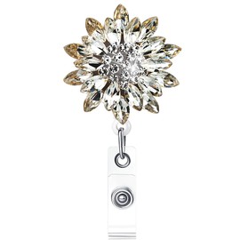 Badge Reel with Golden Sunflower Luxury Golden Sunflower & Crystal Design for Nurses & Teachers Bling Bling Luxury Retractable Badge Holder