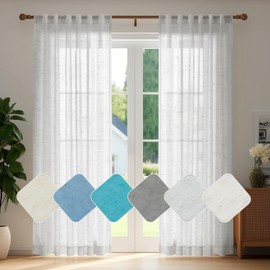 Deconovo Semi Sheer Linen Curtains - Light Filtering Curtains for Living Room, Back Tab Semi Transparent Balance Privacy Drapes (Light Grey, 52W x72L Inch, 2 Panels)