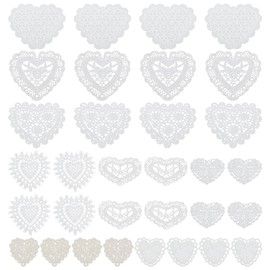 FINGERINSPIRE Pack of 32 Lace Appliques in Heart Shape, 8 Styles, Heart Embroidery Patches, Love Polyester Heart for Sewing on Clothes, Sewing Decoration, Applique for Wedding, Wedding Dress