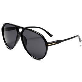 Breaksun Retro Oversized Aviator Sunglasses for Women Men Trendy 70s Big Round Aviator Sun Glasses Vintage Shades, Black/Grey, MM