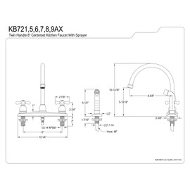 Kingston Brass KB725AX Victorian Gooseneck Kitchen Faucet with Cross Handle and Sprayer, 8-3/4", Bronze