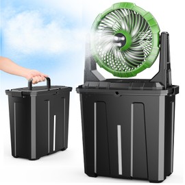 Ausic Portable Misting Fan - 9L Bucket, 10-inch Outdoor Fans for Patios/Camping/Beach/Golf etc., 30000mAh USB Rechargeable Battery Powered Floor Water Cooling Fan, 3 Strong Winds, 3 Spray Mister