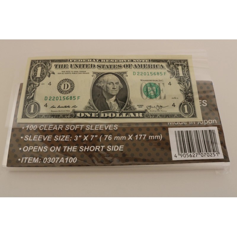 SHIELD 100 Sleeves 3" x 7" for U.S BANKNOTE /