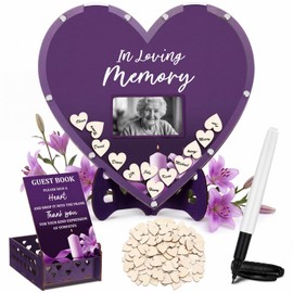 Gerrii Funeral Guest Book for Memorial Service with 100 Wood Hearts Drop Box and Pen Funeral Guest Heart Picture Frame for Memorial Service Celebration of Life Party Supplies in Loving Memory