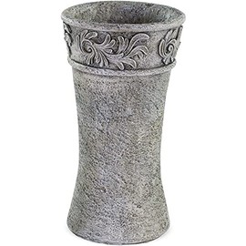 matches21 Grabvase Ornamente Verzierung als Grabdekoration - wetterfeste Friedhofsvase aus Kunststein in grau für EIN Urnengrab - Vase als Grabstein Dekoration Ø 12 x 22 cm