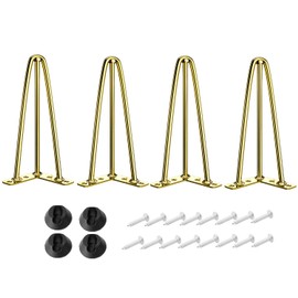 ALXEH 8 Inch Hairpin Table Legs 1/2” Dia 3-Rods Hairpin Feet, DIY Gold Coffee Table Legs Heavy Duty Metal Furniture Feet for TV Stand, Bench and Nightstand, Set of 4