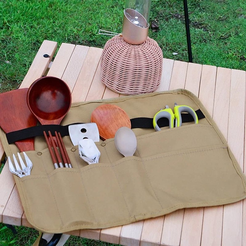 PWPAM Camping Tableware Storage Bag Picnic Cutlery Organizer Bag Cooking