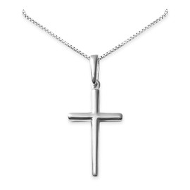 Sterling Silver Cross Necklace for Women and Teen Girls High Polish Cross Necklace Baptism First Communion Easter Gift for Daughter Goddaughter Birthday Gift (18 inches + 2-inch extender)