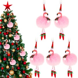 Syhood 10 Pcs Christmas Flamingo Ornaments Decorations Pink Flamingos with Hat Christmas Tree Hanging Ornament Xmas Flamingo Gifts Funny Christmas Holiday Ornaments