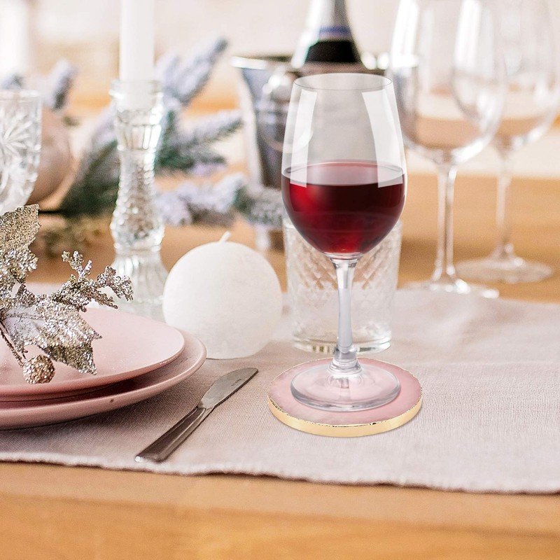 Rose Quartz Coaster Single with Stand (1Pcs),Pink Round Agate Coaster