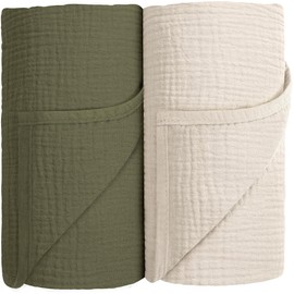 Susurration Baby Swaddling Cloth Muslin Blanket 100% Cotton Thin Breathable Baby Blanket Baby Swaddle Blanket Cloths for Boys and Girls Pack of 2 100 x 100 cm (Dark Green)