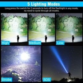 ZARRSON Flashlights High Lumens Rechargeable, LED Super Bright Flash Light, Tactical Flashlights with LCD Power Display, 5 Modes, Waterproof, Brightest Flashlight for Emergencies Camping