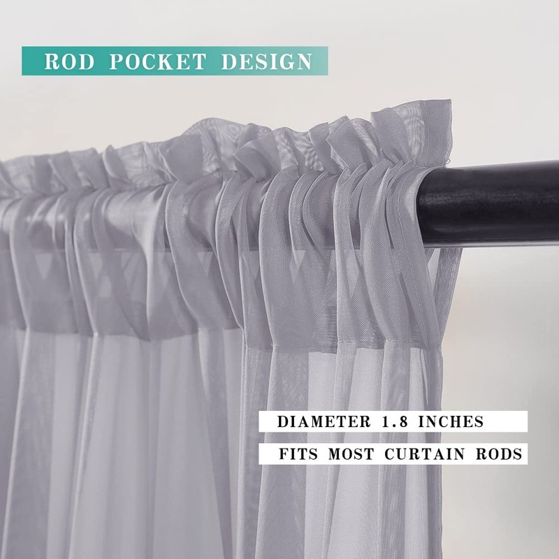 MIULEE Window Valance Half Window Sheer Curtains Rod Pocket Semitranslucent