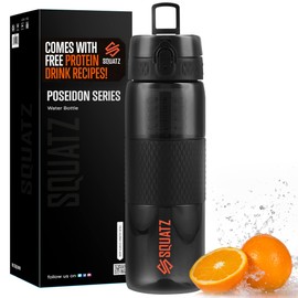 SQUATZ Poseidon Series - Botella de agua de 24 onzas para batidos de proteínas y frutas, filtro de infusor de frutas, correa de transporte, resistencia a fugas, manga sin condensación